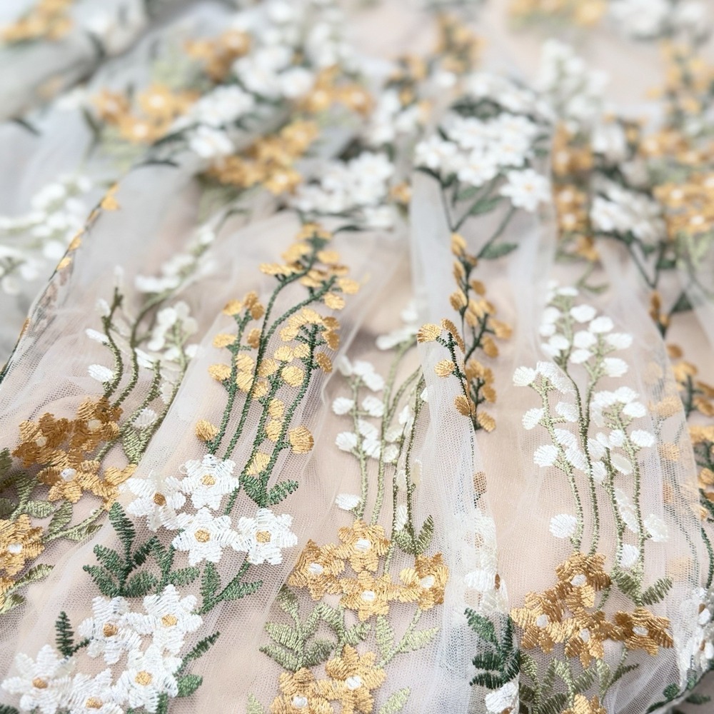 Vtg Metisu Embroidered Dress Sz XL Beige Floral Fairy Cottage Core Boho Feminine - Picture 14 of 16